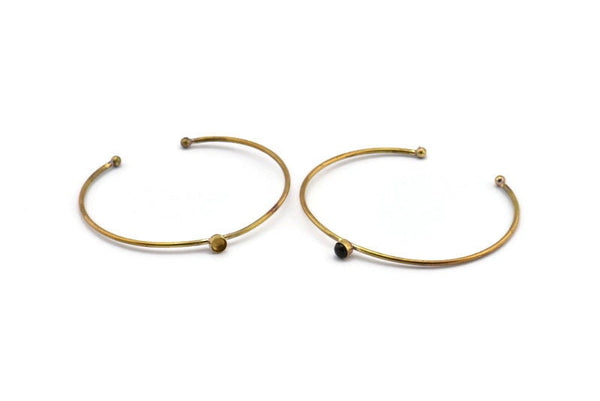 Brass Round Cuff, Raw Brass Bracelet Stone Setting With 1 Pad -  Pad Size 5mm D1652