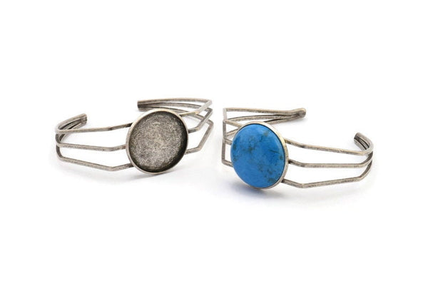 Silver Triple Bracelet, 1 Antique Silver Plated Brass Triple Bracelet 25mm Pad Size (68x17x1.5mm) R033