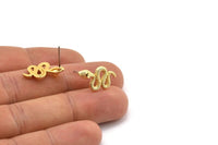 Gold Snake Earring, 4 Gold Plated Brass Snake And Moon Stud Earrings (20x11x3mm) N1612 Q0730