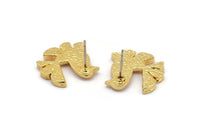 Gold Bird Earring, 2 Gold Plated Brass Bird Stud Earrings (19x18x2mm) N1671 Q0207