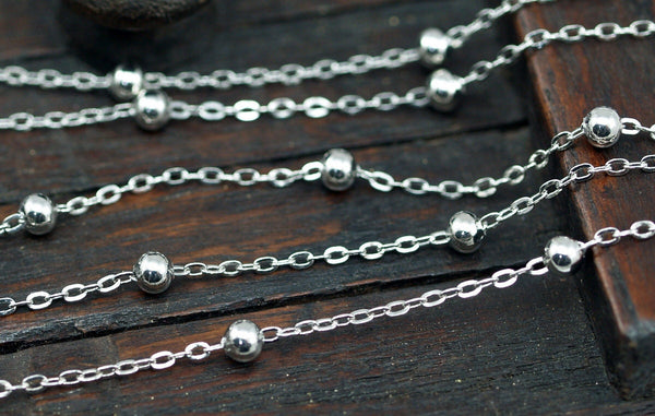 Silver Ball Chain, 5 Meters - 16.5 Feet  (2x1.5mm) Silver Tone Brass Soldered Chain With Balls C54  ( Z022 )