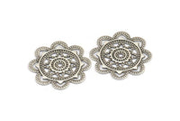 Snowflake Filigree Charm, 10 Antique Silver Plated Brass Snowflake Filigree With 1 Hole, Connectors, Charms (28mm) Brs 406 A0276