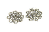 Snowflake Filigree Charm, 10 Antique Silver Plated Brass Snowflake Filigree With 1 Hole, Connectors, Charms (28mm) Brs 406 A0276