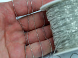 Silver Ball Chain, 5 M - 1mm Silver Tone Brass Faceted Ball Chain - W69 ( Z030 )