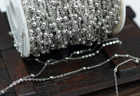 Silver Brass Chain, 1 Meter - 3.3 Feet (2x1.5 Mm) Silver Tone Brass Soldered Chain With Ball C54 ( Z022 )