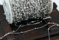 Silver Brass Bulk, 10 Meters - 33 Feet (2x1.5mm) Silver Tone Brass Soldered Chain With Ball C54 ( Z022 )