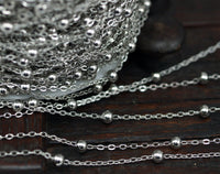 Silver Brass Bulk, 10 Meters - 33 Feet (2x1.5mm) Silver Tone Brass Soldered Chain With Ball C54 ( Z022 )