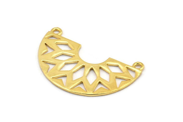 Ethnic Gold Pendant, 1 Gold Plated Semi Circle Pendants with 2 Holes (37x23x14x1 mm) N0122 Q0255