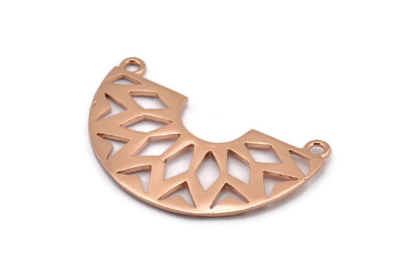 Ethnic Rose Gold Pendant, 1 Rose Gold Plated Semi Circle Pendants with 2 Holes (37x23x14x1 mm) N0122 Q0255
