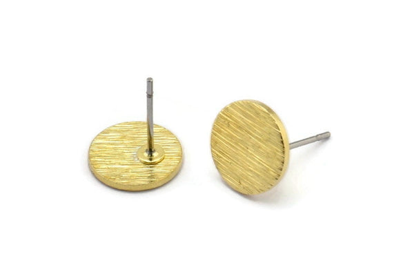 Brass Round Earrings, 8 Textured Raw Brass Round Stud Earrings (10x1mm) D868 A1920