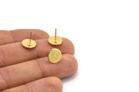 Gold Round Earring, 6 Textured Gold Plated Brass Round Stud Earrings (10x1mm) D868 A1920