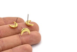 Brass Moon Earring, 8 Raw Brass Crescent Moon Stud Earrings (12x4x2mm) N1588
