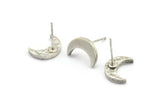 Silver Moon Earring, 4 Antique Silver Plated Brass Crescent Moon Stud Earrings (12x4x2mm) N1588