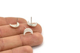 Silver Moon Earring, 4 Antique Silver Plated Brass Crescent Moon Stud Earrings (12x4x2mm) N1588