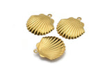Brass Shell Charm, 24 Raw Brass Sea Shell Charm With 1 Loop, Pendants, Earrings, Findings (22x23mm) D1165