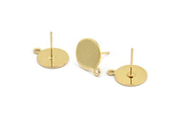 Gold Round Earring, 4 Gold Plated Brass Round Earring Studs (15x12x0.80mm) M036 A1541 Q0716