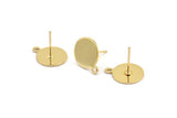 Gold Round Earring, 4 Gold Plated Brass Round Earring Studs (15x12x0.80mm) M036 A1541 Q0716