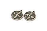 Nordic Runes Charm, 2 Antique Silver Plated Brass Viking Protection Symbol Charms With 1 Loop, Viking Runes (20x17x1.5mm) N2034