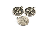 Nordic Runes Charm, 2 Antique Silver Plated Brass Viking Protection Symbol Charms With 1 Loop, Viking Runes (20x17x1.5mm) N2034
