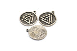 Nordic Runes Charm, 2 Antique Silver Plated Brass Viking Valknut Symbol Charms With 1 Loop, Viking Runes (20x17x1.5mm) N2032