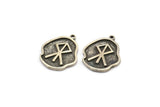 Nordic Runes Charm, 4 Antique Silver Plated Brass Viking Courage Symbol Rune Charms With 1 Loop, Norse Viking Runes (19x16x1.5mm) N2045