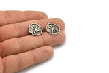 Nordic Runes Charm, 4 Antique Silver Plated Brass Viking Courage Symbol Rune Charms With 1 Loop, Norse Viking Runes (19x16x1.5mm) N2045