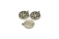 Nordic Runes Charm, 2 Antique Silver Plated Brass Viking Prosperity Symbol Charms With 1 Loop, Viking Runes (20x17x1.5mm) N2039