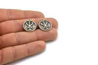 Nordic Runes Charm, 2 Antique Silver Plated Brass Viking Prosperity Symbol Charms With 1 Loop, Viking Runes (20x17x1.5mm) N2039