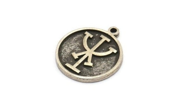 Nordic Runes Charm, 2 Antique Silver Plated Brass Viking Prosperity Symbol Charms With 1 Loop, Viking Runes (20x17x1.5mm) N2039
