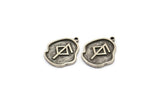 Nordic Runes Charm, 4 Antique Silver Plated Brass Viking Health Symbol Rune Charms With 1 Loop, Norse Viking Runes, (19x16x1.5mm) N2049
