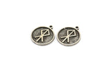 Nordic Runes Charm, 2 Antique Silver Plated Brass Viking Talisman Of Consagracion Symbol Charms With 1 Loop (20x17x1.5mm) N2041