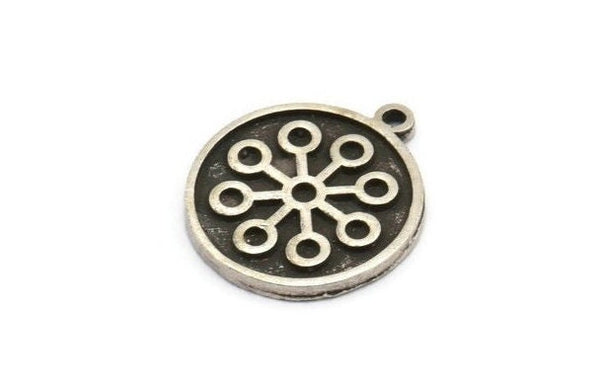 Nordic Runes Charm, 2 Antique Silver Plated Brass Viking Talisman Of Clarividencia Symbol Charms With 1 Loop (20x17x1.5mm) N2037