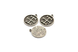 Nordic Runes Charm, 2 Antique Silver Plated Brass Viking Talisman Of Concentration Symbol Charms With 1 Loop (20x17x1.5mm) N2036