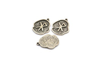 Nordic Runes Charm, 4 Antique Silver Plated Brass Viking Love Symbol Rune Charms With 1 Loop, Norse Viking Runes (19x16x1.5mm) N2051