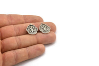 Nordic Runes Charm, 4 Antique Silver Plated Brass Viking Love Symbol Rune Charms With 1 Loop, Norse Viking Runes (19x16x1.5mm) N2051