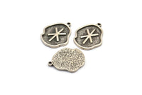 Nordic Runes Charm, 4 Antique Silver Plated Brass Viking Strength Symbol Rune Charms With 1 Loop, Viking Runes (19x16x1.5mm) N2044