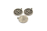 Nordic Runes Charm, 2 Antique Silver Plated Brass Viking Talisman Of El Mago Symbol Charms With 1 Loop, Viking Runes (20x17x1.5mm) N2040