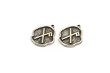 Nordic Runes Charm, 4 Antique Silver Plated Brass Viking Good Luck Symbol Rune Charms With 1 Loop, Viking Runes (19x16x1.5mm) N2046