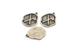 Nordic Runes Charm, 4 Antique Silver Plated Brass Viking Good Luck Symbol Rune Charms With 1 Loop, Viking Runes (19x16x1.5mm) N2046