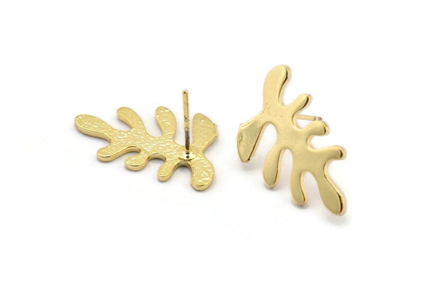 Gold Leaf Earring, 4 Gold Plated Brass Leaf Stud Earrings, Findings (24x15x1.2mm) N1469