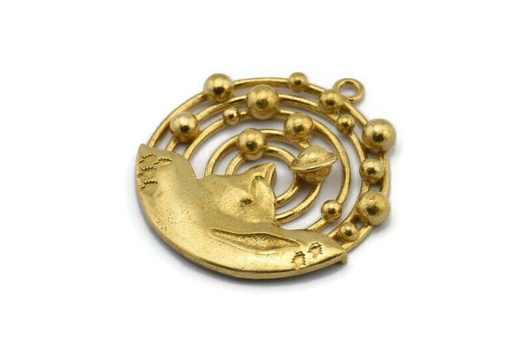 Brass Solar System, 1 Raw Brass Solar System Pendant With 1 Loop,Necklace Finding, Earring Findings (36.5x33x4mm) BS 1987