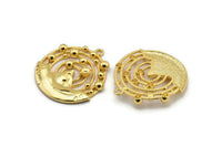 Gold Solar System, 1 Gold Plated Brass Solar System Pendant With 1 Loop, Findings, Earring Findings (36.5x33x4mm) BS 1987