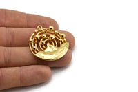 Gold Solar System, 1 Gold Plated Brass Solar System Pendant With 1 Loop, Findings, Earring Findings (36.5x33x4mm) BS 1987