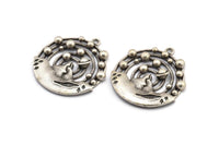 Antique Silver Solar System, Antique Silver Plated Brass Solar System Pendant With 1 Loop, Earring Findings (36.5x33x4mm) BS1987