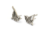 Silver Bird Earring, 4 Antique Silver Plated Brass Bird Stud Earrings (13x20x1.3mm) N1755 Q0482