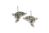Silver Bird Earring, 4 Antique Silver Plated Brass Bird Stud Earrings (13x20x1.3mm) N1755 Q0482