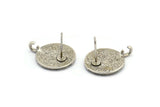 Silver Round Earring, 2 Antique Silver Plated Brass Eye Shaped Round Stud Earrings With 1 Loop (17x14x1.5mm) N1850