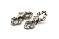 Silver Chain Earring, 2 Antique Silver Plated Brass Soldered Chain Stud Earrings N1822
