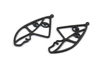 Black Face Charm, 5 Oxidized Brass Black Face Charms With 1 Loop, Pendants, Earrings, Findings (39x20x1mm) D0637