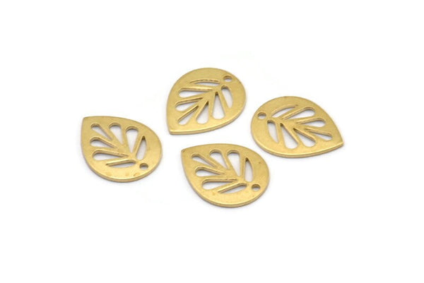 Brass Leaf Charm, 24 Raw Brass Leaf Charms With 1 Hole, Earrings, Findings (14x11x0.80mm) D1073
